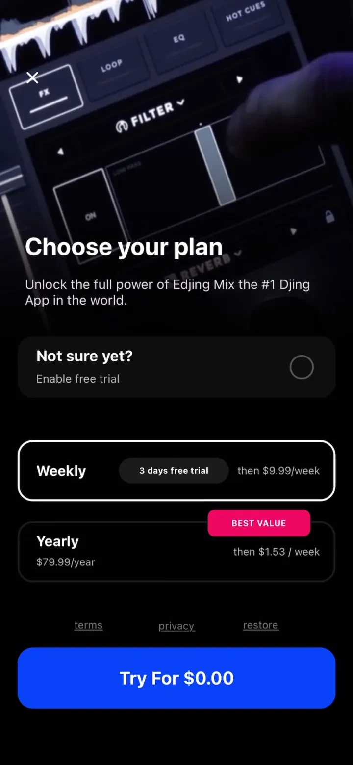 Edjing Mix - DJ Music Mixer paywall screenshot