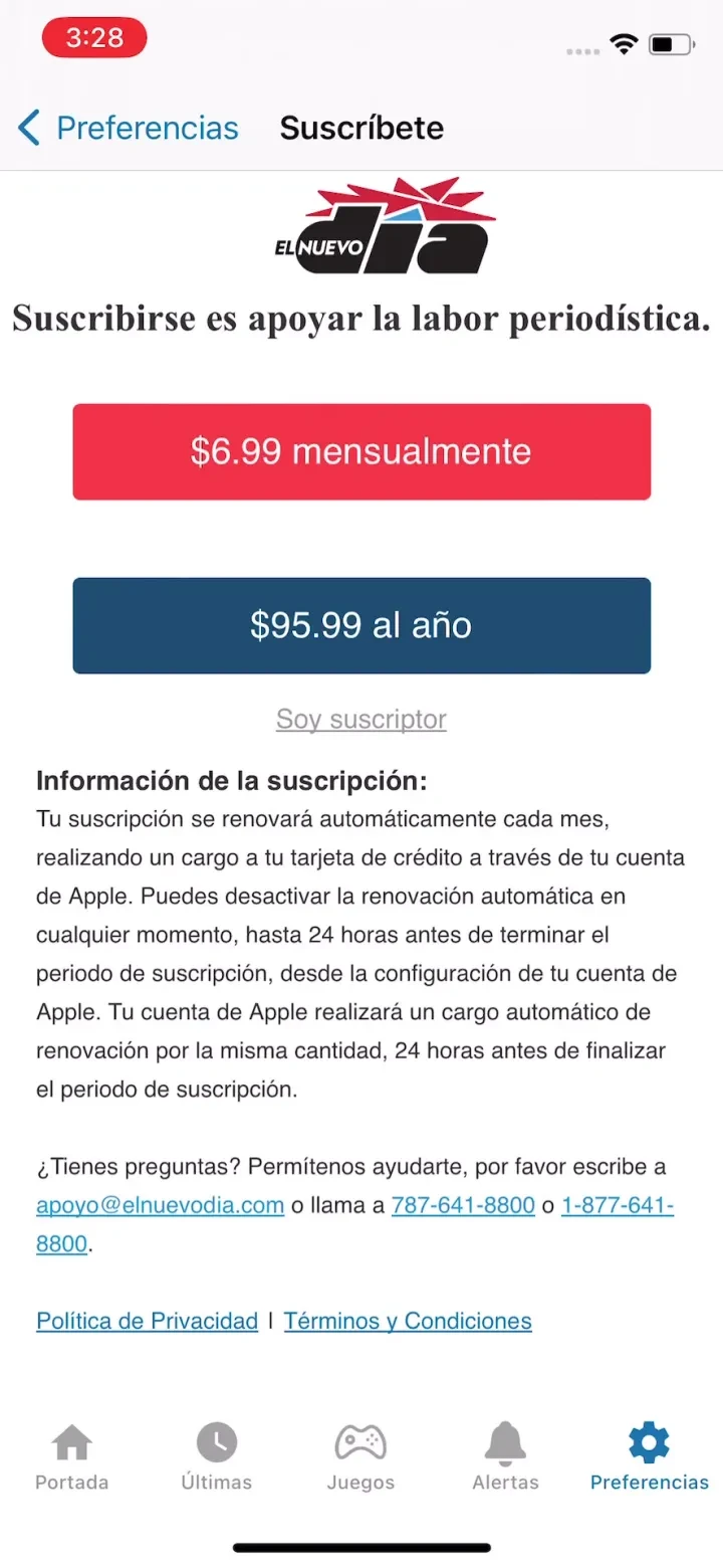 El Nuevo Día paywall screenshot