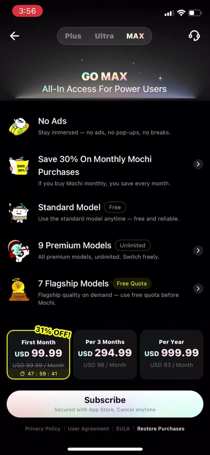 Emochi: Unlimited Chat with AI paywall screenshot
