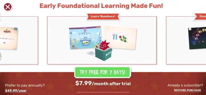 Endless Learning Academy paywall screenshot