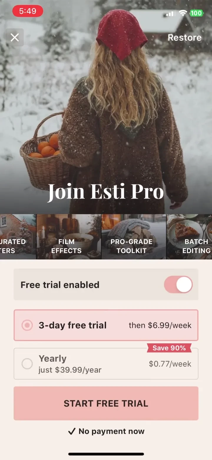 Esti: Aesthetic Photo Editor paywall screenshot