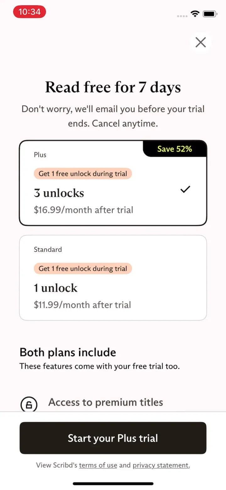 Everand: Audiobooks & Ebooks paywall screenshot
