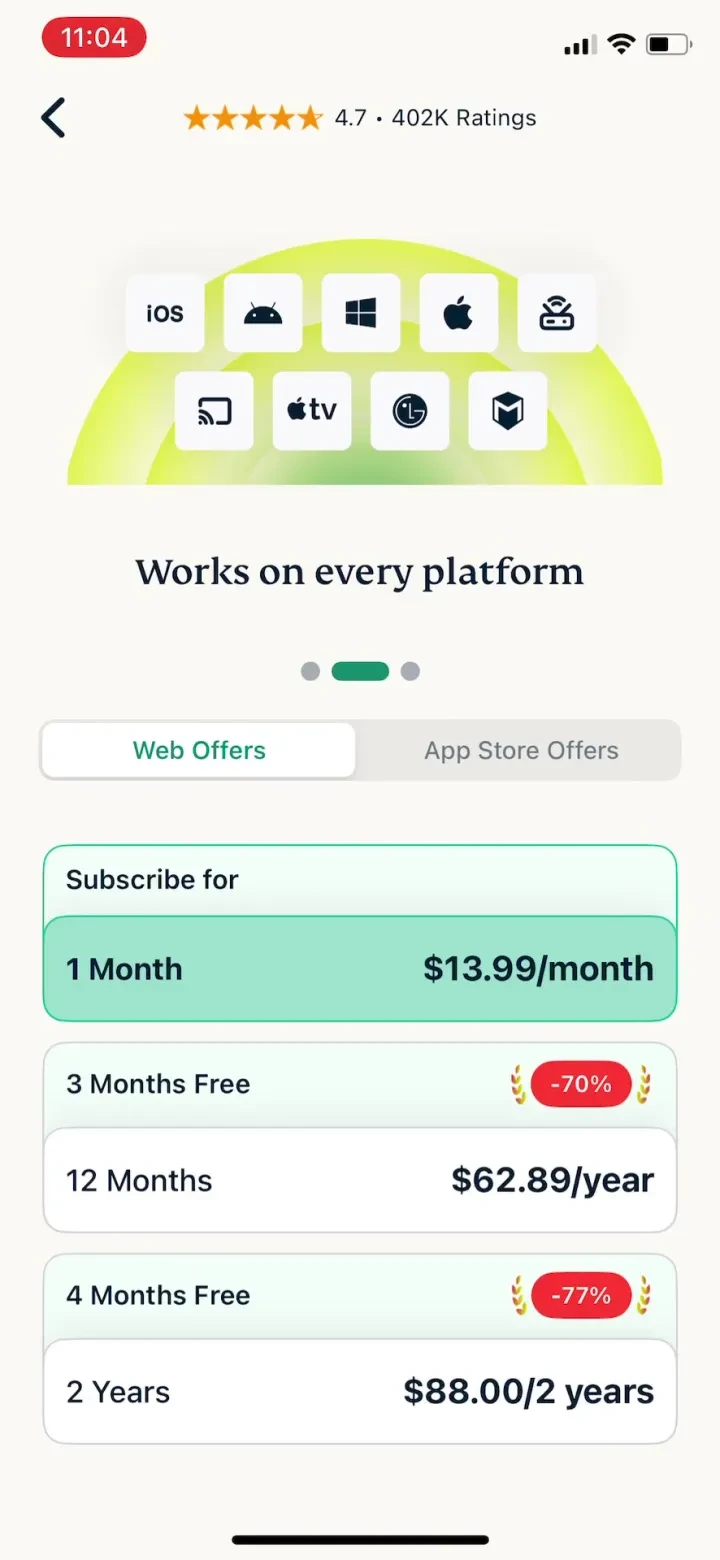 ExpressVPN · Secure & Fast VPN paywall screenshot