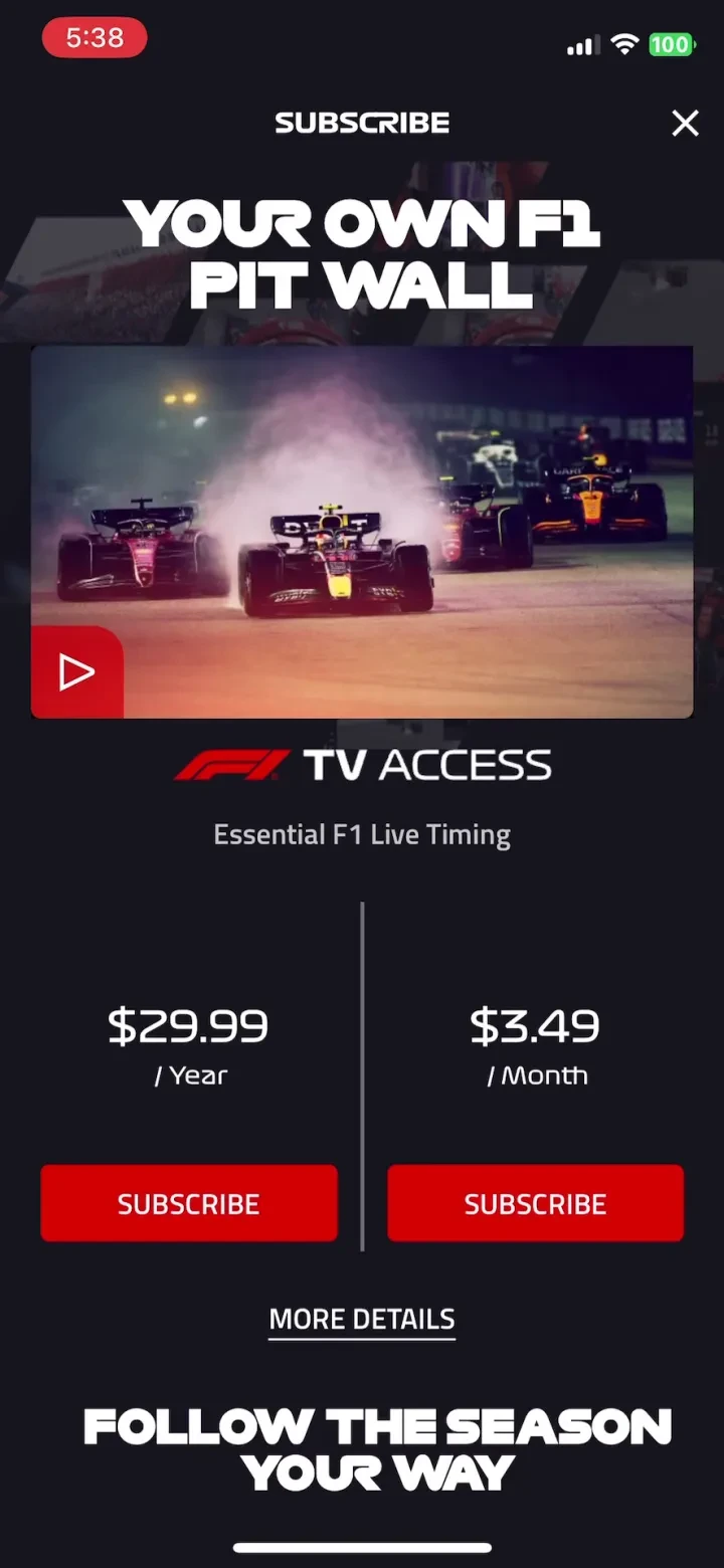 F1 TV paywall screenshot