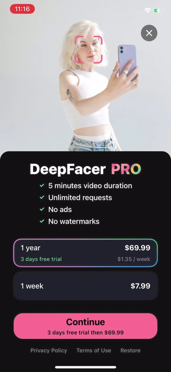 Face Swap Video by DuoFace paywall screenshot