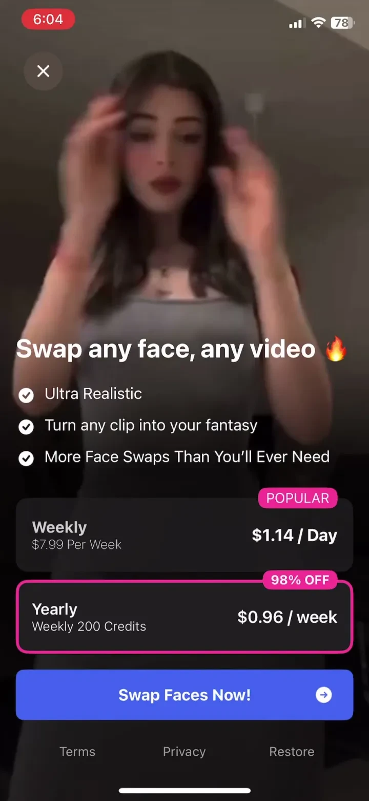 FaceAi: Face Swap Any Video paywall screenshot