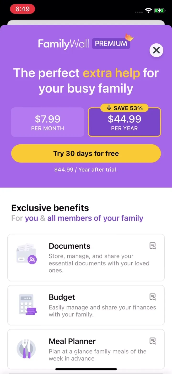 FamilyWall: Family Organizer paywall screenshot