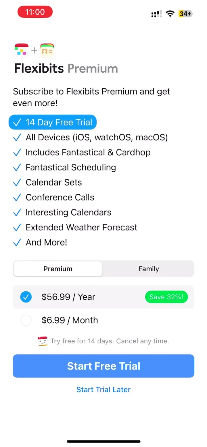 Fantastical Calendar paywall screenshot