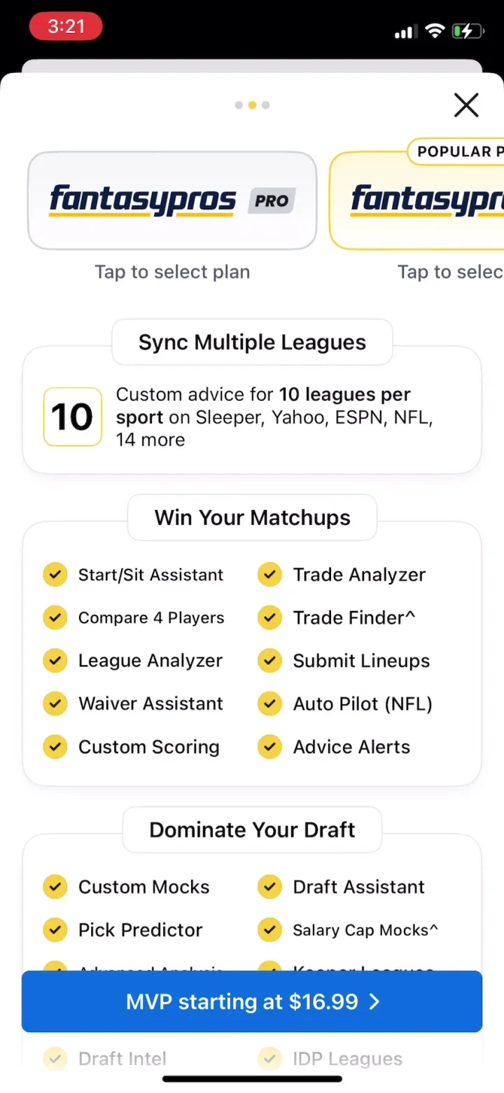 FantasyPros - Fantasy Advice paywall screenshot