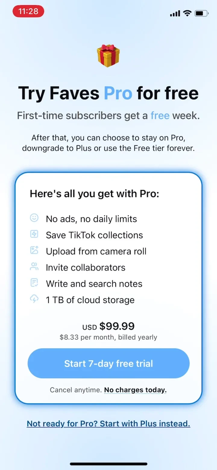 Faves - cloud video storage paywall screenshot