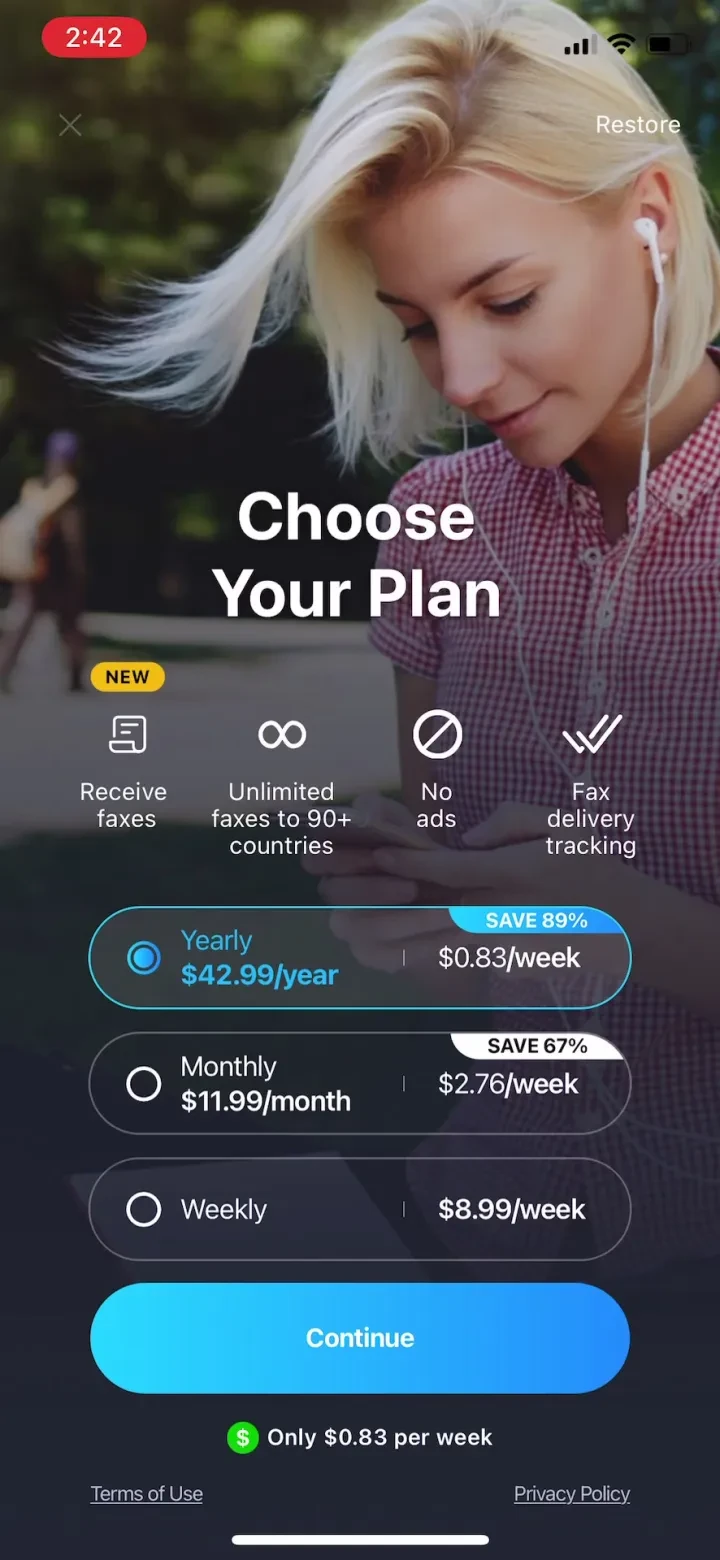 FaxFree: Send Fax From iPhone paywall screenshot