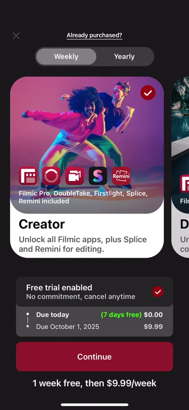 Filmic Pro－Video Camera paywall screenshot