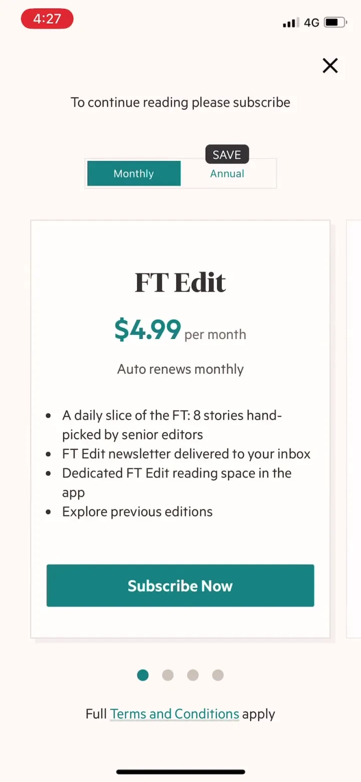 Financial Times: Business News paywall screenshot