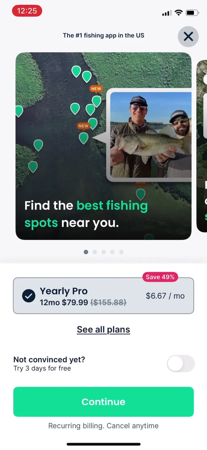 Fishbrain - Fishing App paywall screenshot