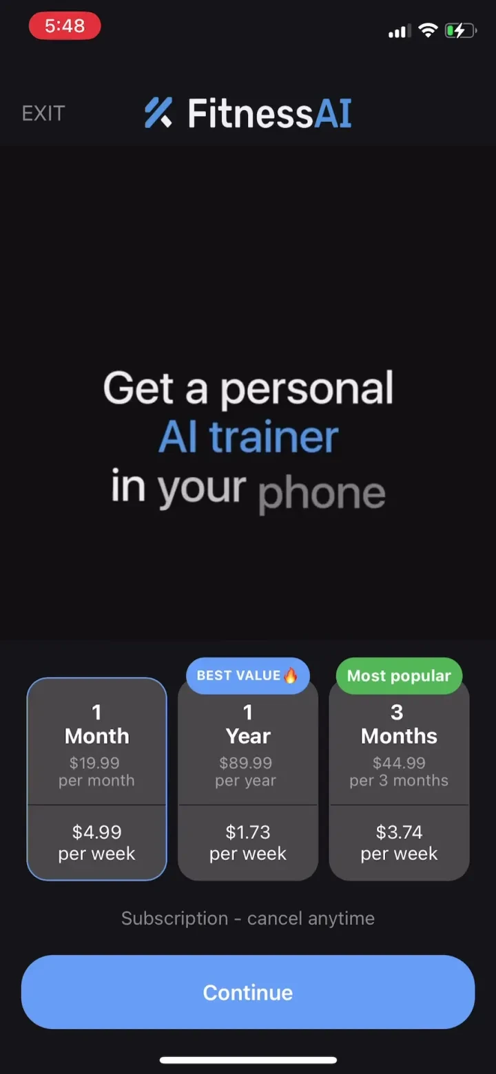 Fitness AI Gym Workout Planner paywall screenshot