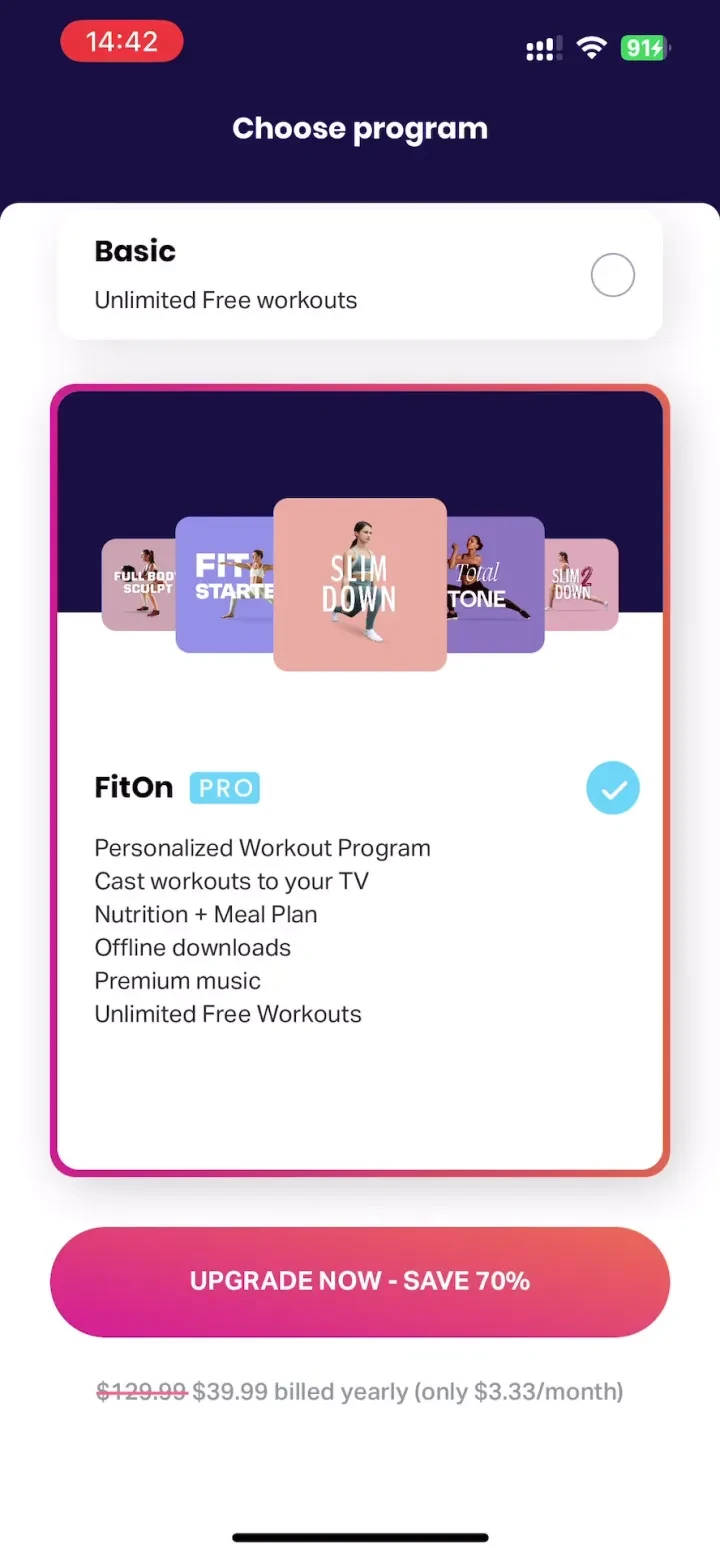 FitOn Workouts & Fitness Plans paywall screenshot