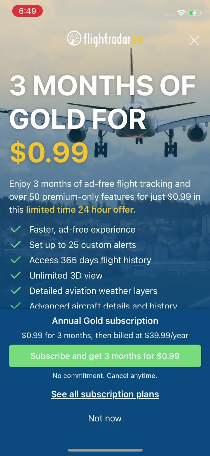 Flightradar24 | Flight Tracker paywall screenshot