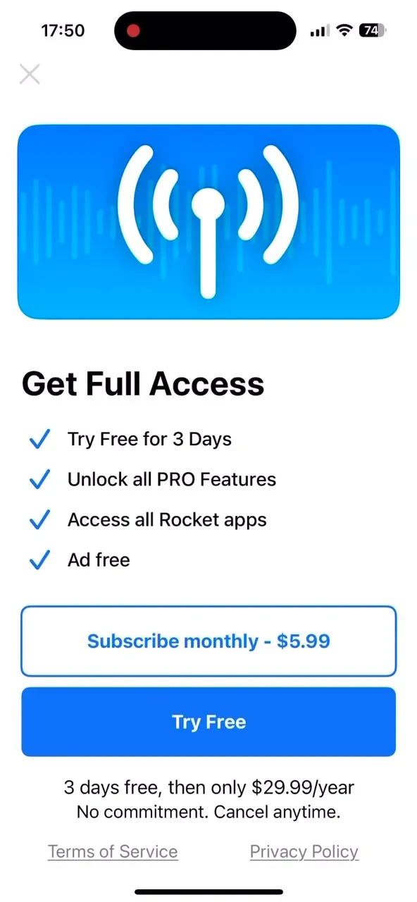 FM Radio App paywall screenshot