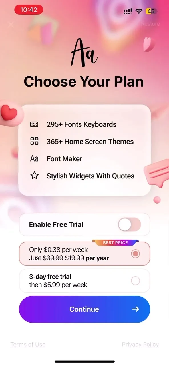Fonts Art: Keyboard for iPhone paywall screenshot