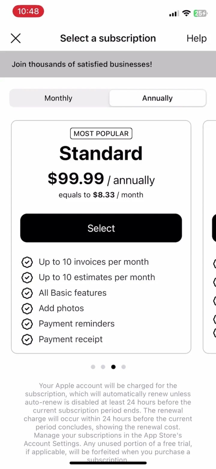 Freebie Invoice Maker paywall screenshot