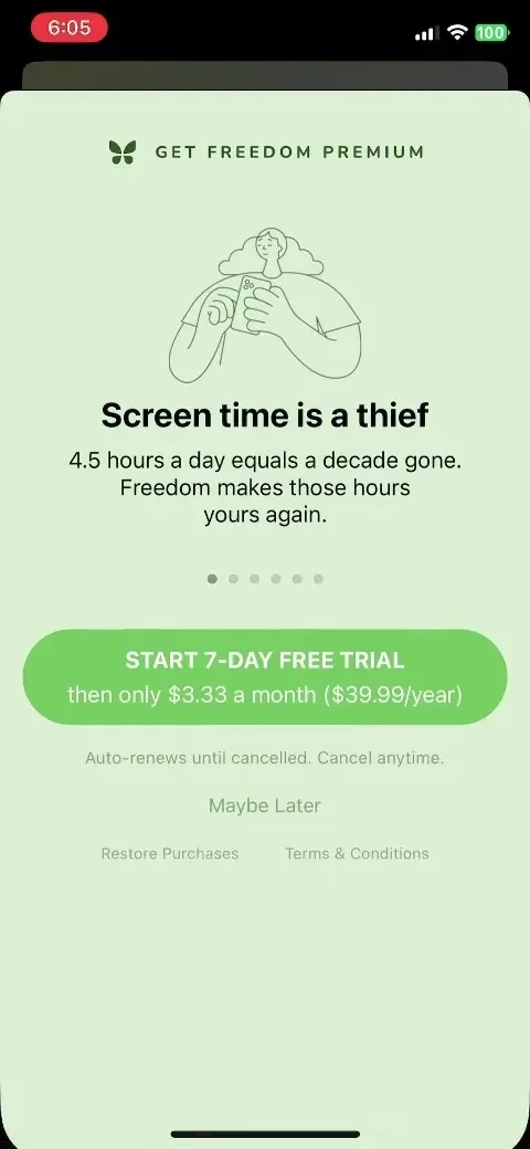 Freedom: Screen Time Control paywall screenshot