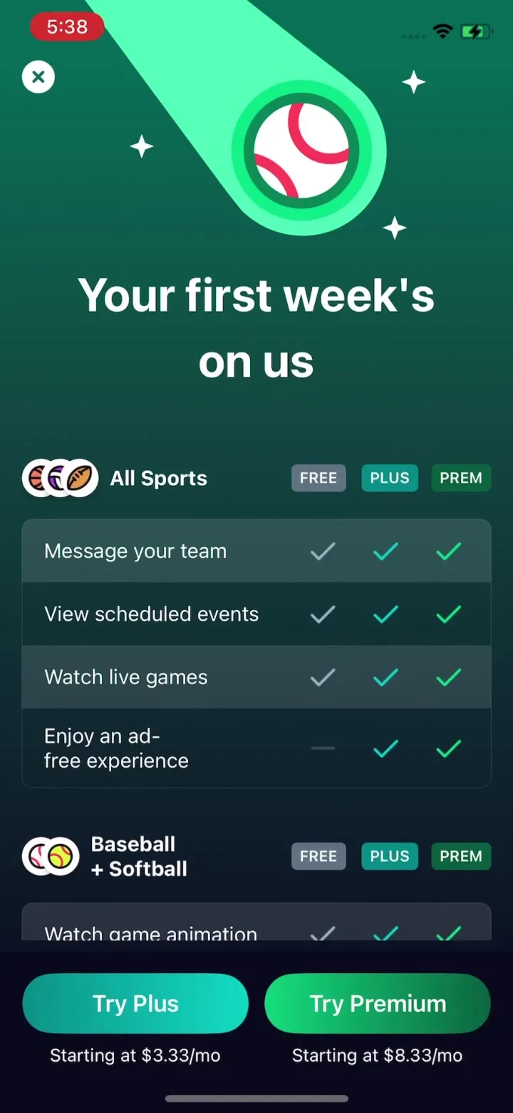 GameChanger paywall screenshot