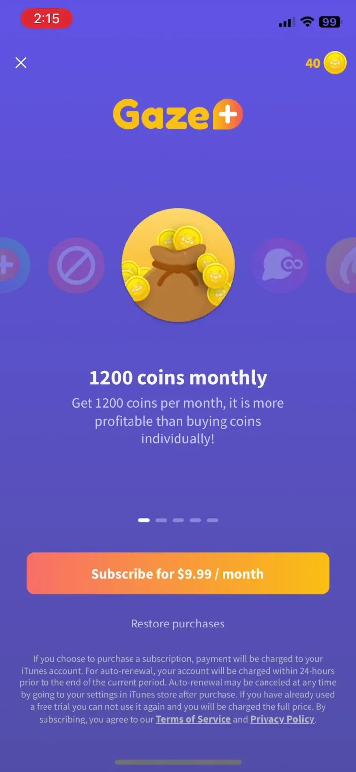 Gaze: Live Video Chat App paywall screenshot