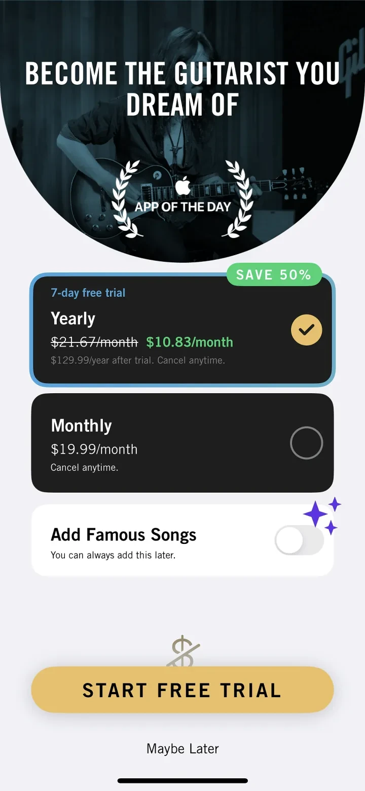Gibson: Learn to Play Guitar paywall screenshot