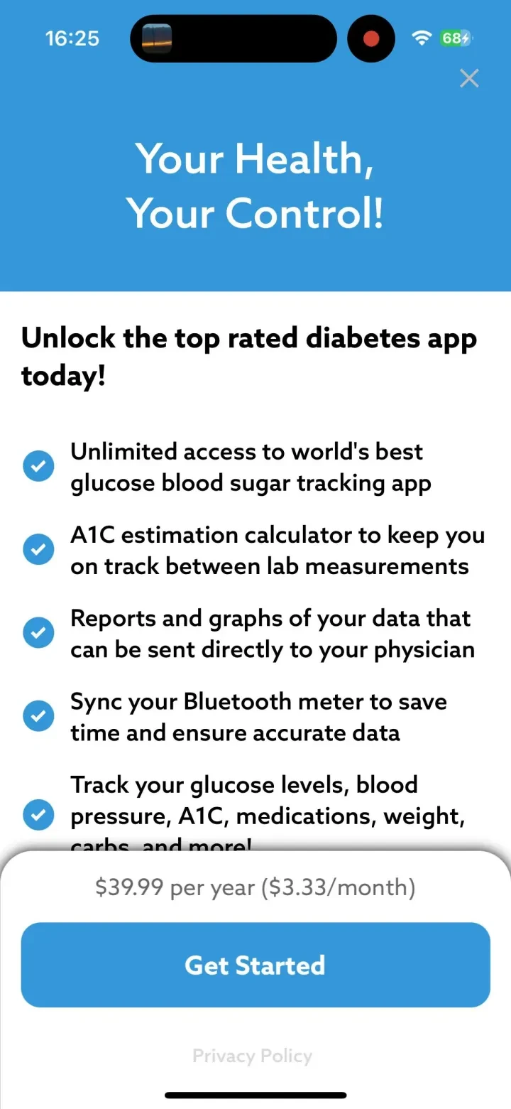 Glucose | Blood Sugar Tracker paywall screenshot