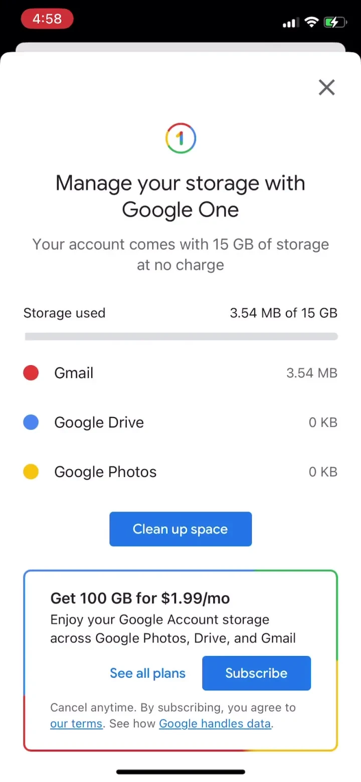 Gmail - Email by Google paywall screenshot