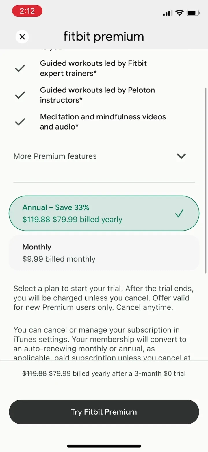 Google Health (Fitbit) paywall screenshot