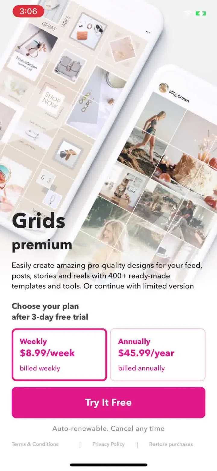 GRIDS Post maker for Instagram paywall screenshot