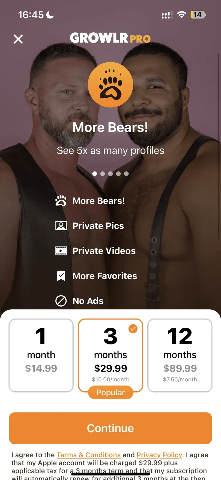 GROWLR: Gay Bears Near You paywall screenshot