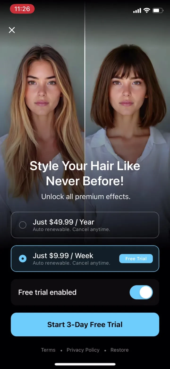 Hair AI: Hairstyle Filter, Cut paywall screenshot