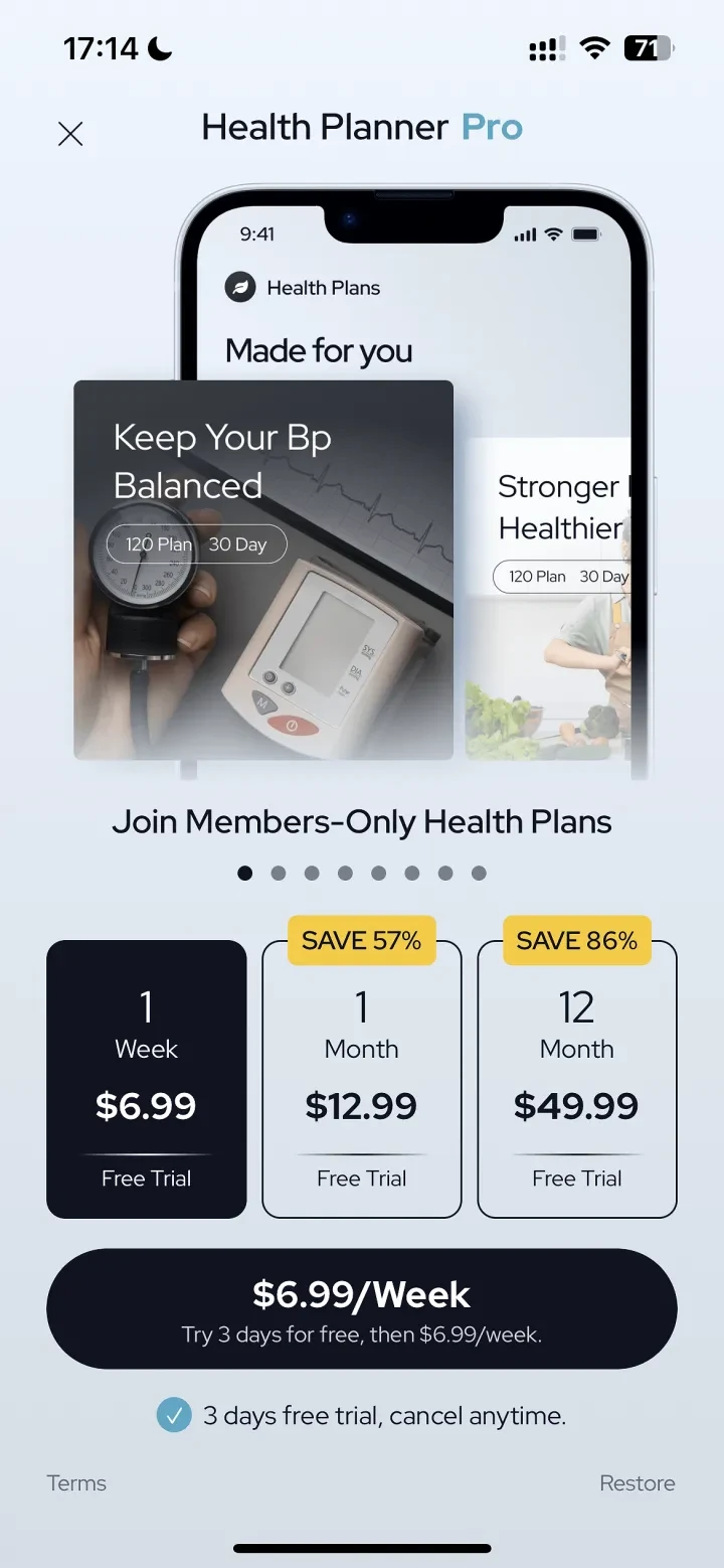 Health Planner & Tracker paywall screenshot