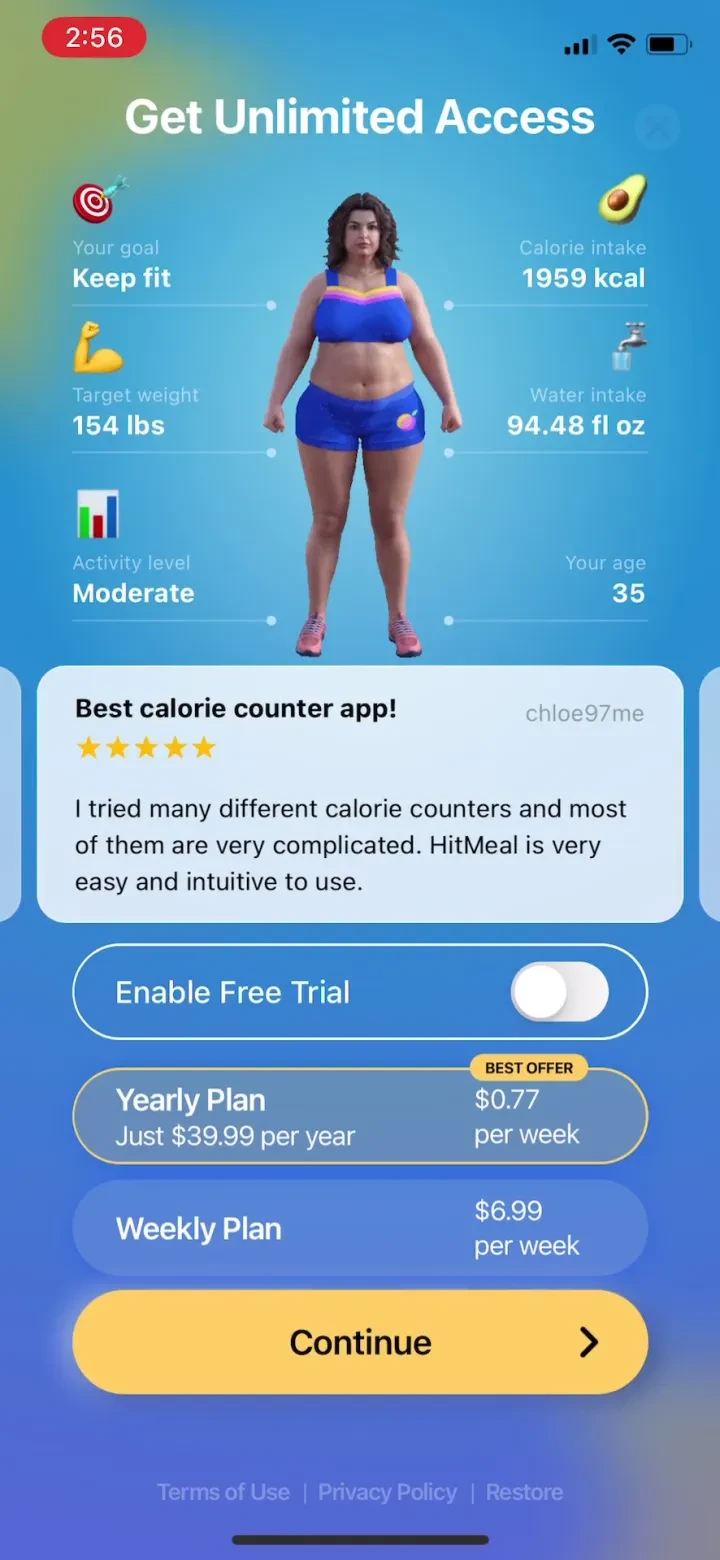 HitMeal－Calorie & Food Tracker paywall screenshot