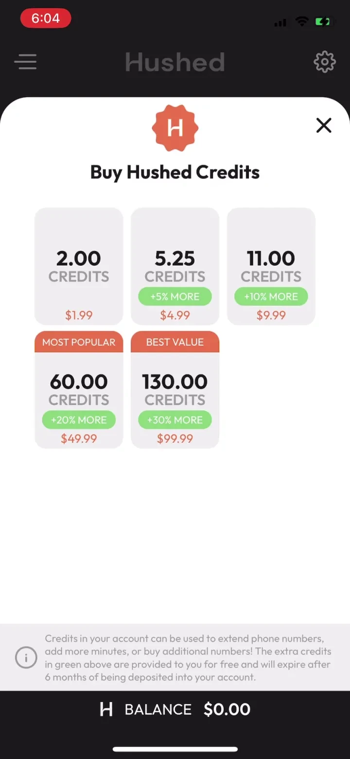 Hushed: US Second Phone Number paywall screenshot