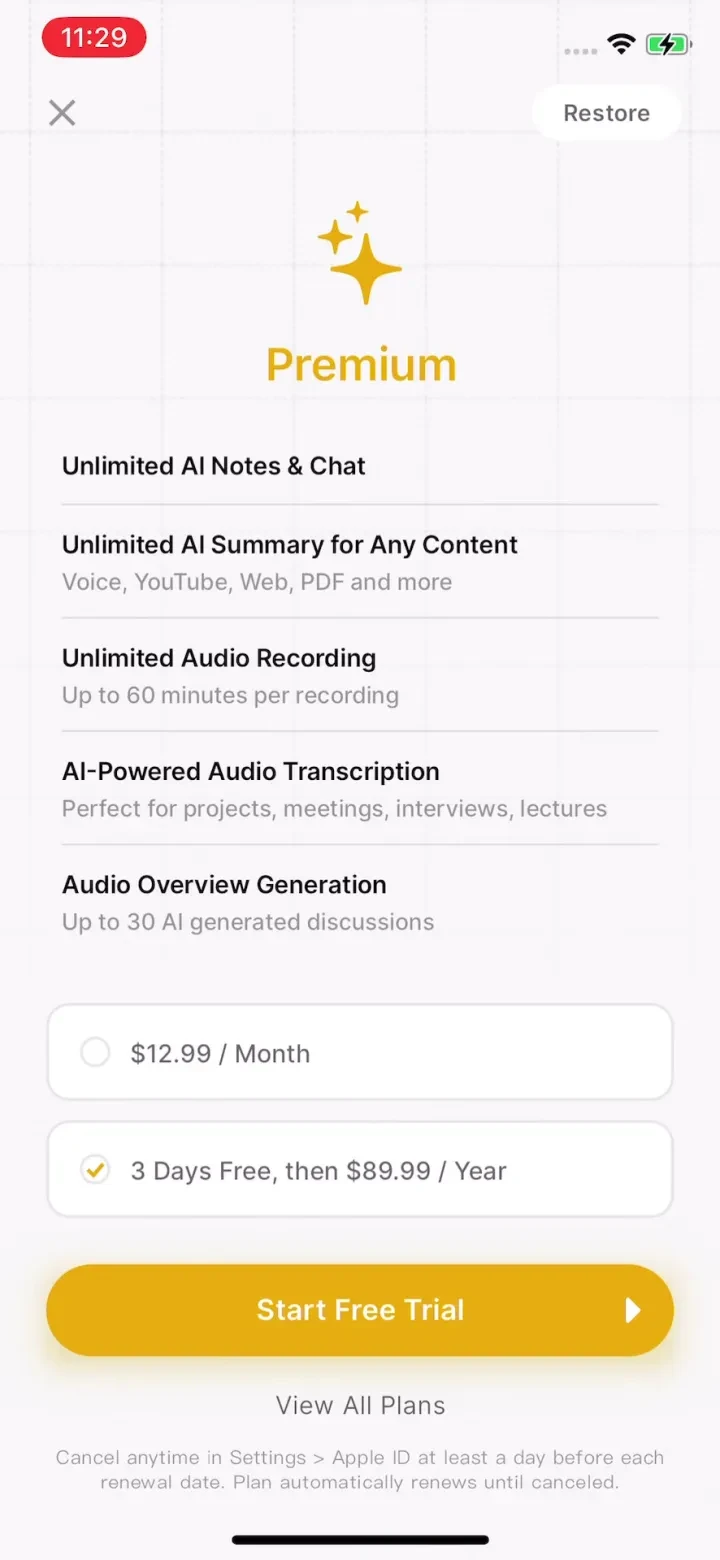 HyNote: AI Note Taker, Summary paywall screenshot