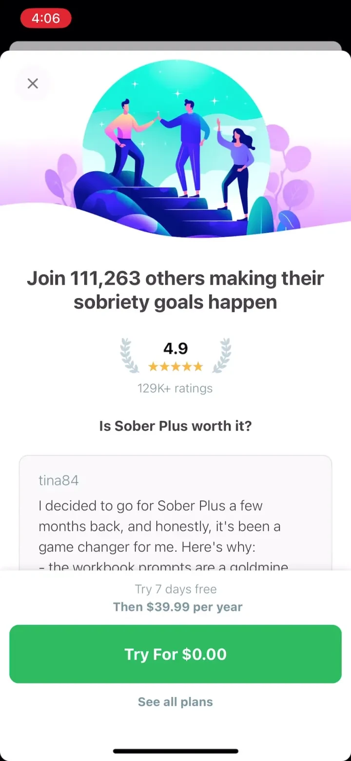 I Am Sober paywall screenshot