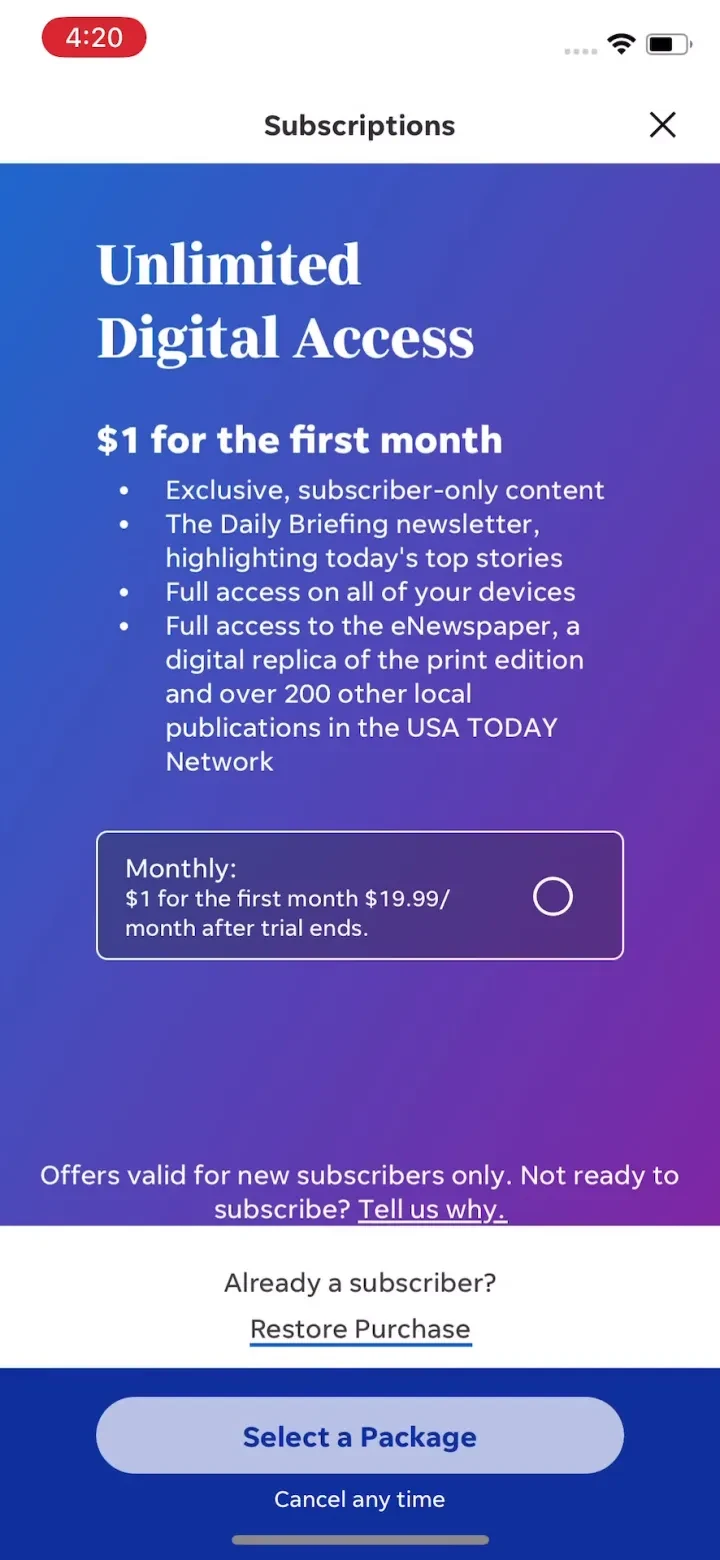 IndyStar: Indianapolis Star paywall screenshot
