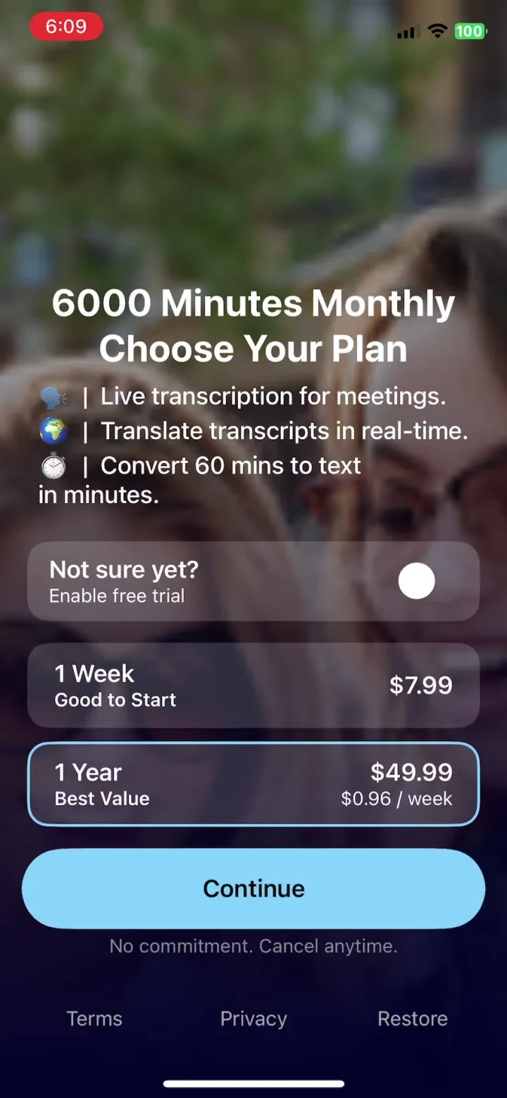 iTranscribe - Audio to Text paywall screenshot
