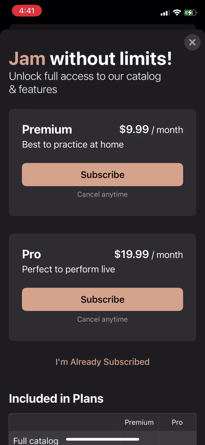 Jamzone - Sing & Play Along paywall screenshot