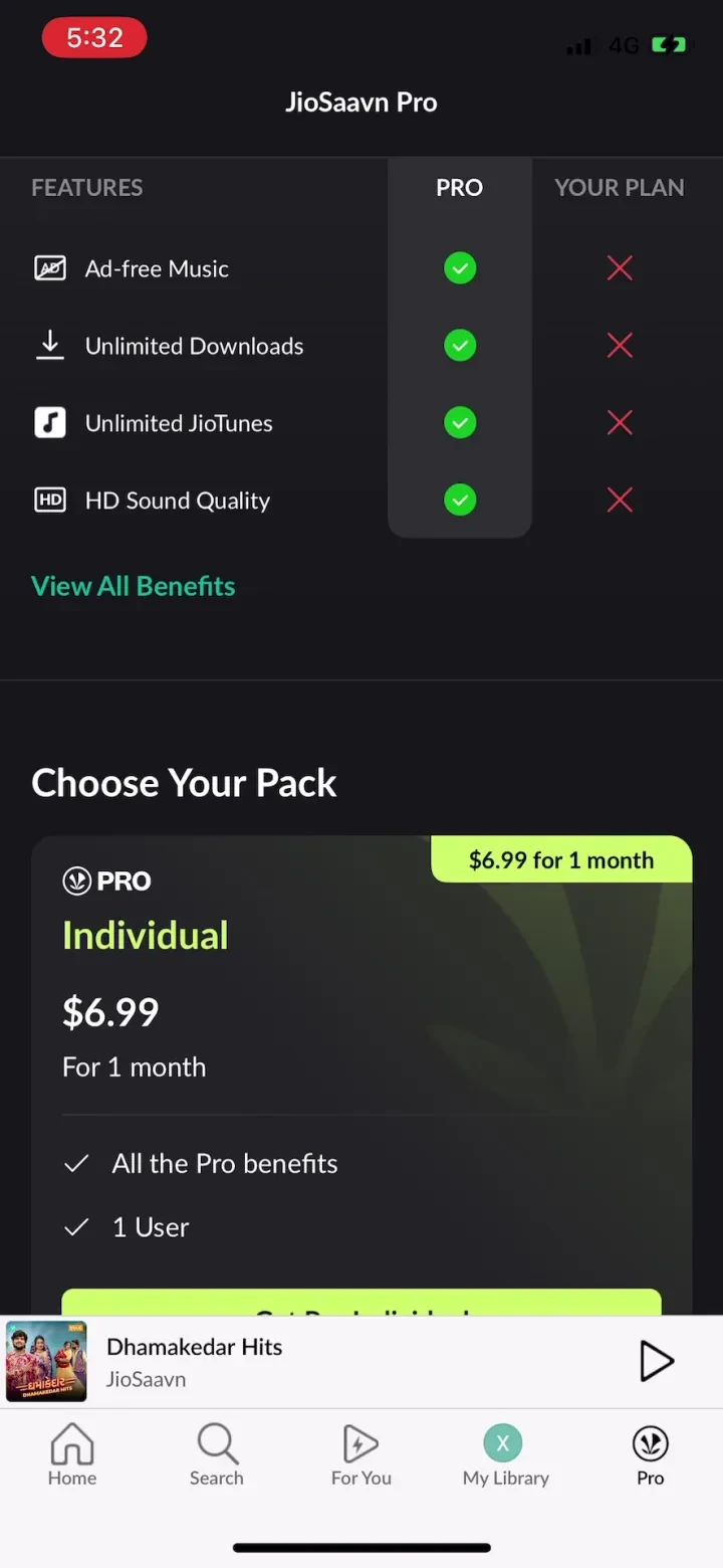 JioSaavn – Music & Podcasts paywall screenshot