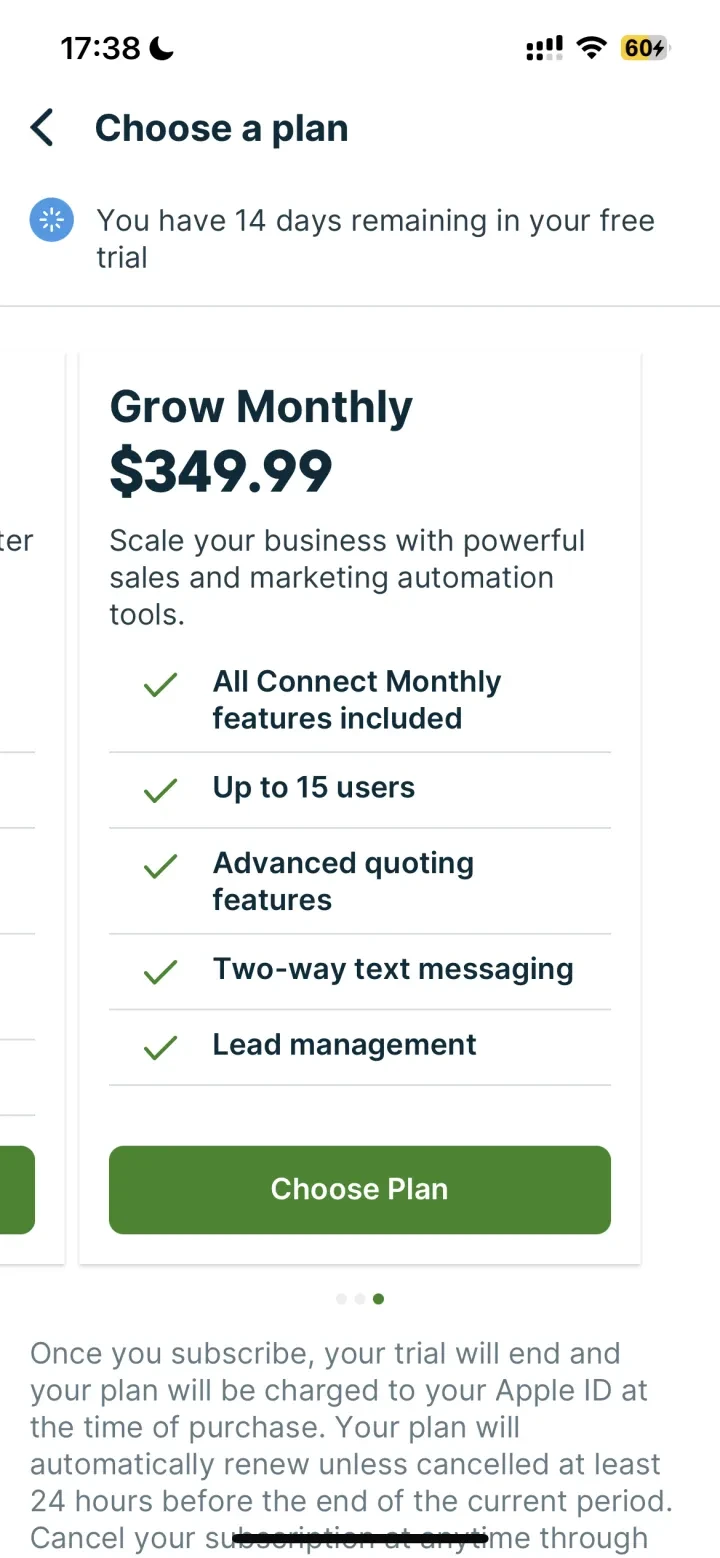 Jobber Field Service Software paywall screenshot