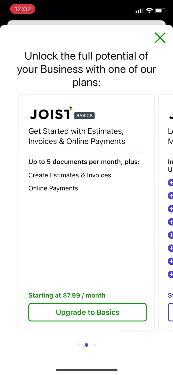 Joist: Estimate Invoice Maker paywall screenshot