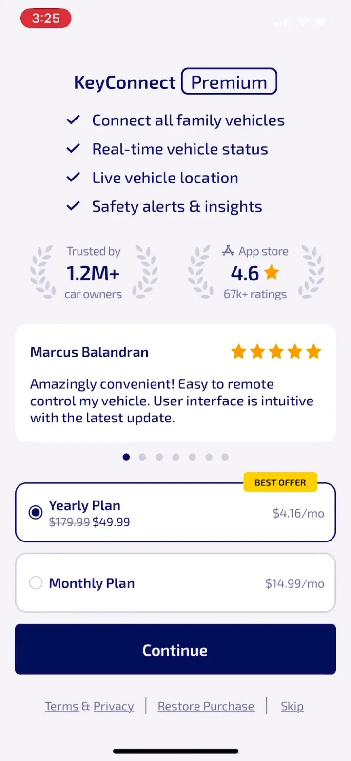 KeyConnect Digital Car Key paywall screenshot