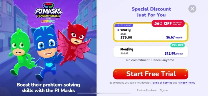 Kiddopia: Kids Learning Games paywall screenshot