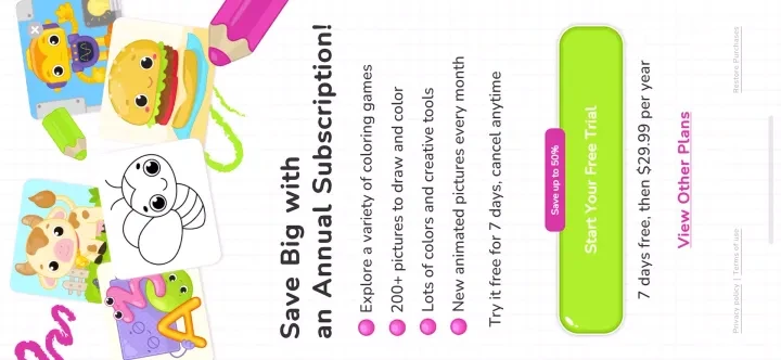 Kids Coloring. Drawing Games paywall screenshot