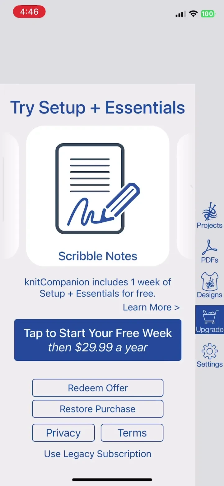knitCompanion knitting & more paywall screenshot