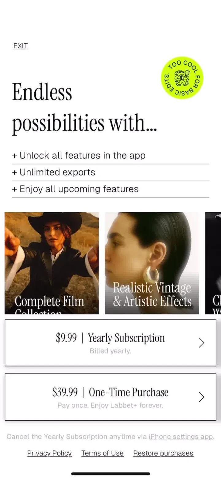 Labbet: Photo & Video Editing paywall screenshot